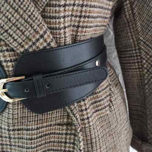 新品Luxury ladies wide belt elastic viIntage buckle leather