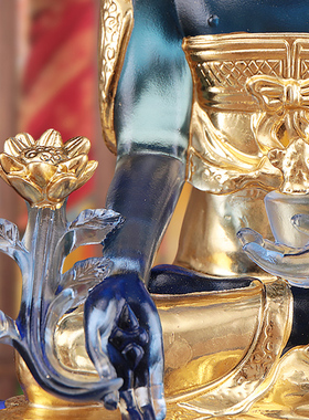 极速琉璃佛像 家用贴金药师佛 室内莲花底座佛像U装饰摆件佛前佛