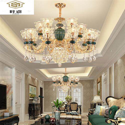 新品新款法式水晶灯欧式客厅陶瓷吊灯大气灯具套餐别墅.主卧室餐
