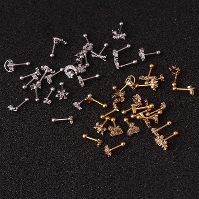 极速1PC Heart Moon Zircon Tragus Ear PiercinOg Surgical Stee