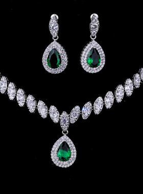 极速项链新娘锆石礼服套装u耳环首饰配饰水滴宴会饰品晚婚纱奢华