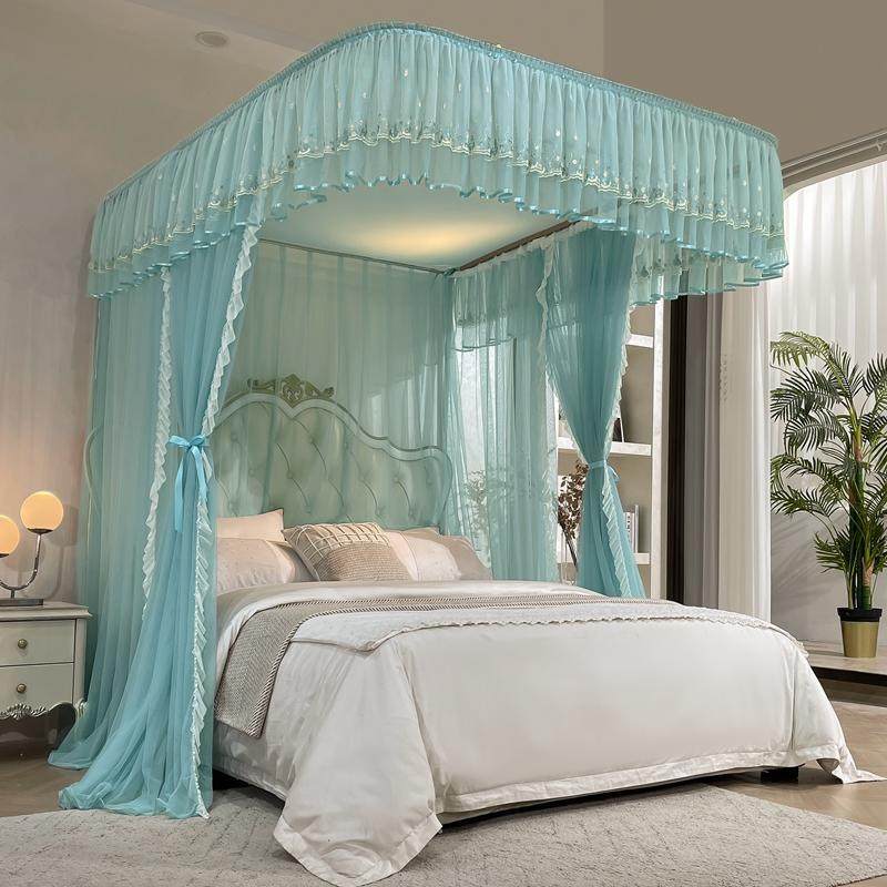 极速2023新款公主风玉色蚊帐U型C导轨蚊帐加密帐纱家用轨道滑轨1.