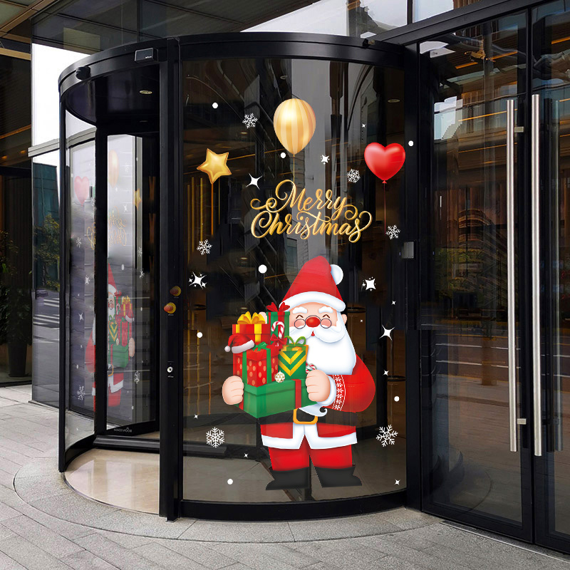 极速圣诞节装饰品静电贴圣诞老人礼盒店铺橱窗贴商V场玻璃门贴纸