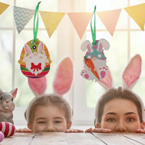 极速12pcs Wood Board Easterw Hanging Decors Gnome Easter Boa