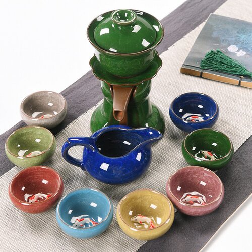 新品石磨功夫茶具茶杯套r装家用简约家用全半自动整套懒人喝茶冲