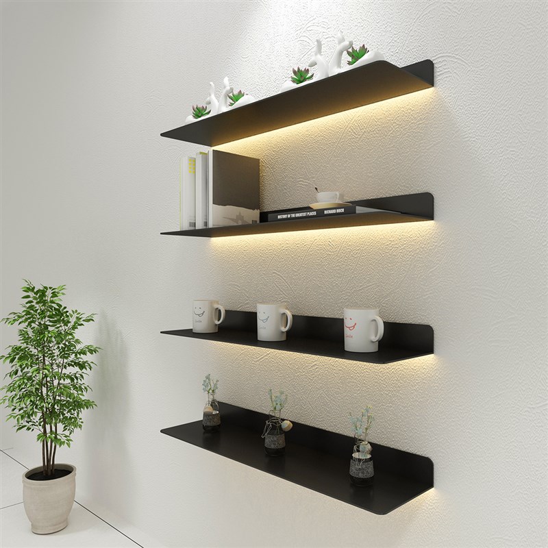 极速简约铁艺发光一字板墙上置物架现代I壁挂隔板客厅家用层板挂