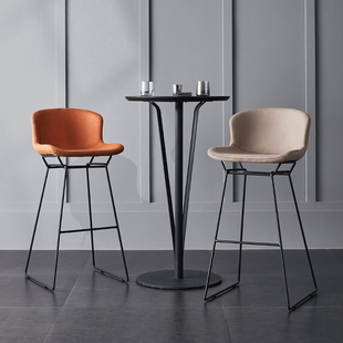 北欧吧台椅轻奢现代简约高脚凳子铁艺靠背M酒吧椅子家用设计师吧