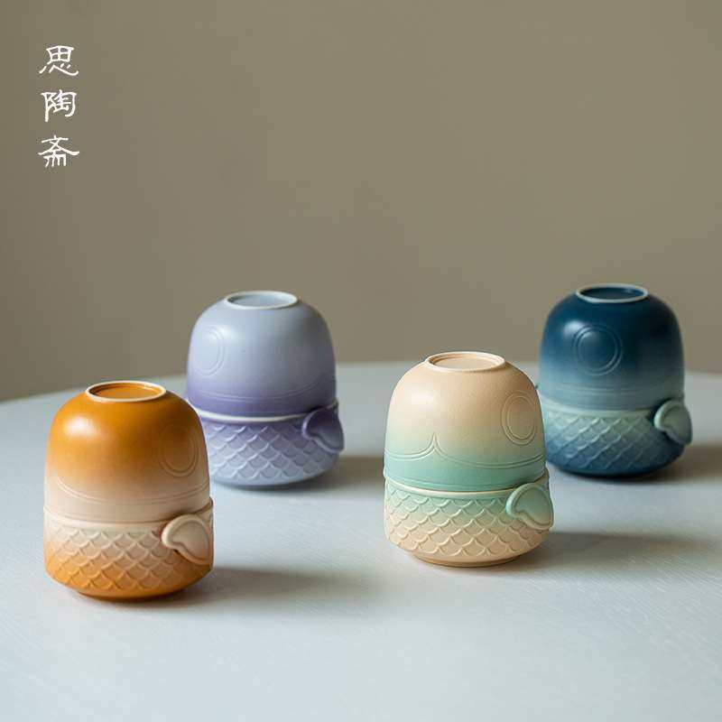 鲤遇快客杯锦鲤便携式茶杯一壶一杯泡茶器办公旅行茶具陶瓷商务礼