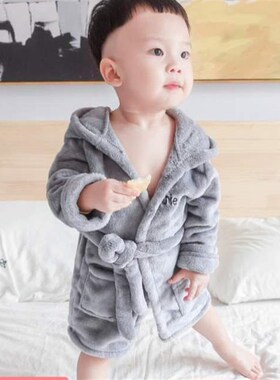 男童1法兰绒秋冬-4系带5女童宝宝睡衣家居服岁浴袍2睡袍婴儿3儿童