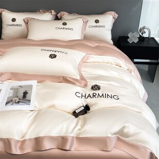 高端真丝床单四件套公主风少女刺绣被套床单床上冰丝裸睡丝绸夏季