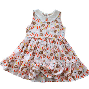 清新甜美~女童翻领棉绸裙子夏薄款儿童宝宝凉快人造棉碎花连衣裙