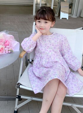 女童连衣裙2024新款夏装儿童韩版紫色修身公主裙宝宝夏季时尚洋气