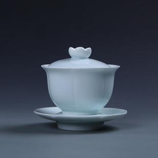 三才盖碗白瓷影青釉茶具泡茶杯功夫茶碗陶瓷大号花瓣敬茶碗高档