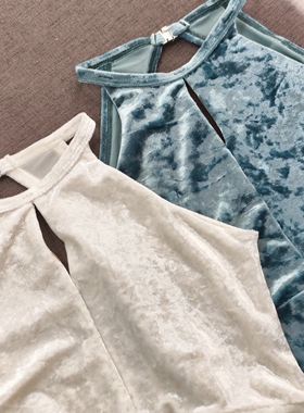 西瑟里李洛桑同款314胸前开缝丝绒挂脖形体芭蕾舞蹈训练体服