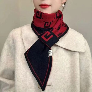 小围巾女冬季2024新款韩版圣诞元旦红色围脖领巾双面针织懒人护颈