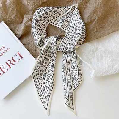 法式腰果花复古飘带丝巾女百搭绑发带绑包包伴手礼盒丝巾长条丝巾