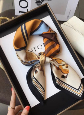 女士春秋丝巾气质百搭薄款网红韩版轻奢时尚围巾高档设计感小方巾