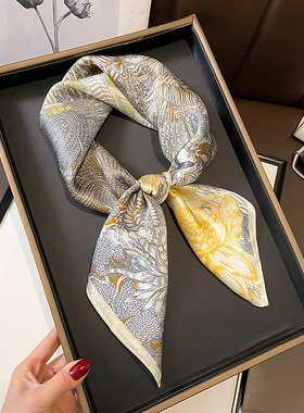 2024新款热带丛林70cm小方巾印花仿真丝丝巾气质领巾装饰围巾围脖