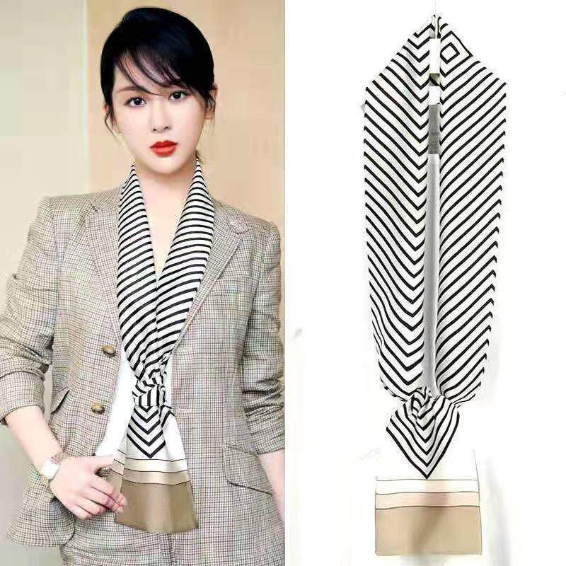 小丝巾女春秋款洋气时尚韩国百搭装饰领巾薄款围巾长方巾