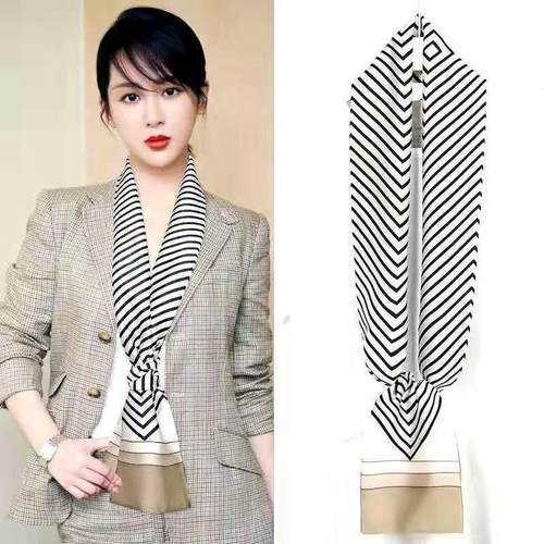 小丝巾女春秋款洋气时尚韩国百搭装饰领巾薄款围巾长方巾