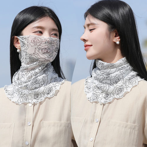 锦纶夏季薄款多功能百变网纱脖套套头百搭面罩小围脖面纱挂耳丝巾