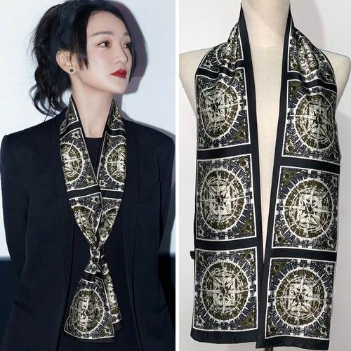 黑白字母男女丝巾衬衫领巾双面印花领口巾商务正装围巾秋冬潮高档