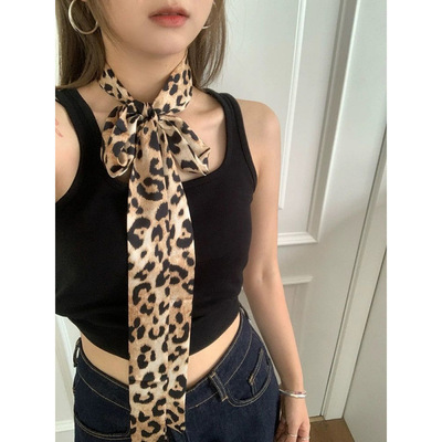 豹纹美学复古细窄长条围脖女发带丝巾绑发时尚设计感领巾腰带领带