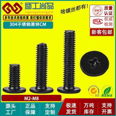 304黑色不锈钢CM薄头螺钉大平头螺丝十字槽扁平头螺丝M3/M4/M5/M6