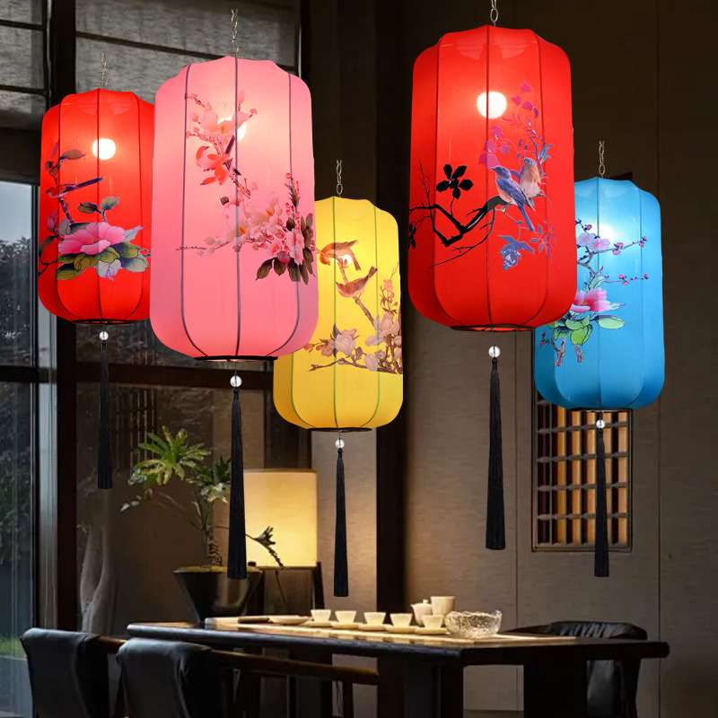 中式手绘烫画布艺灯笼彩色户外防水中国风街道景区商场婚礼挂装饰图片