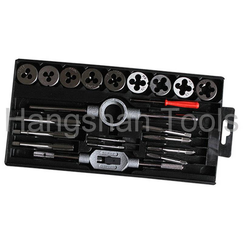 21件丝锥板牙组套公制21PC攻丝组套手用丝锥板牙绞手组合五金工具