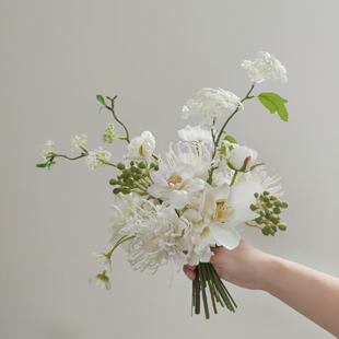 M332四面观洽谈桌花白色系道具梳妆台仿真花绢花假花亚马