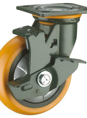 4寸万向脚轮带边刹车聚氨酯PU橙色重型SUPO向荣 J07-01C-100-262