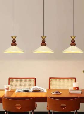 餐厅吊灯北欧家用餐桌饭厅吧台灯具中古风复古木艺三头餐厅灯L271