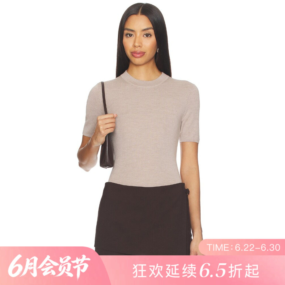 [夏季新品]REVOLVE米色荷叶边褶皱收腰无袖短款修身T恤简约上装