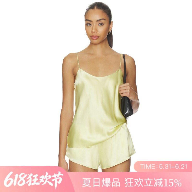 [夏季新品]REVOLVE浅绿色无袖短款修身背心细肩带缎面简约吊带