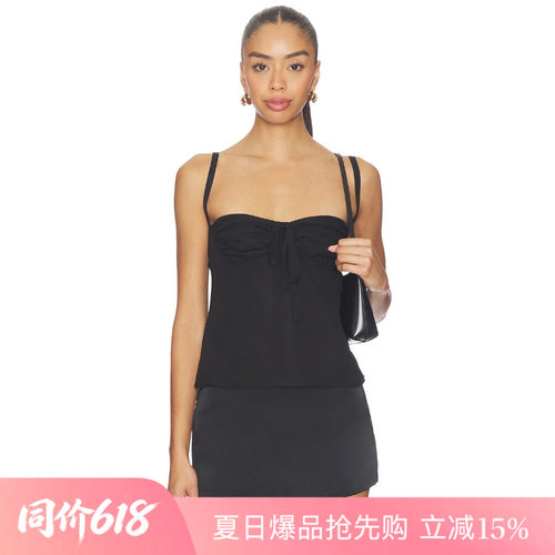 [夏季新品]REVOLVE黑色背心简约高腰修身蝴蝶结优雅无袖上装
