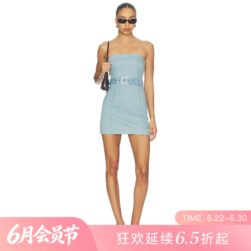 [夏季新品]REVOLVE浅蓝抹胸牛仔辣妹抹胸裙甜美法式