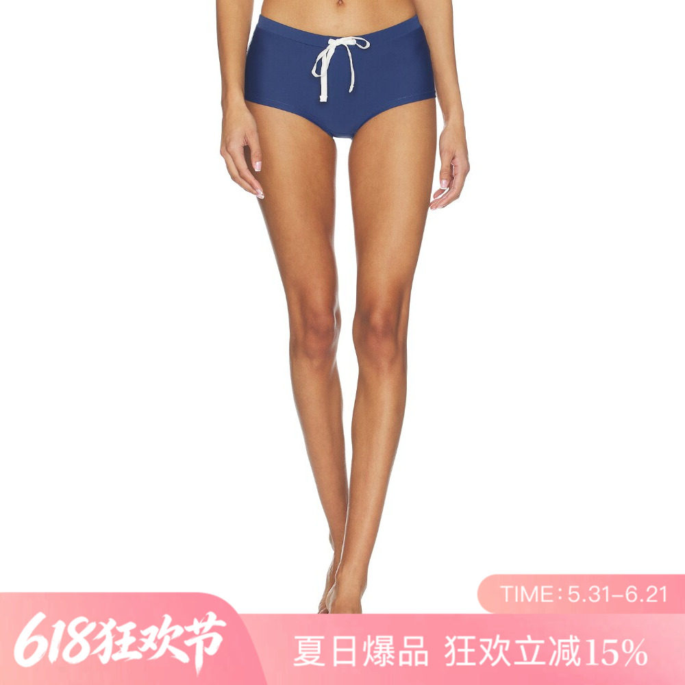 [夏季新品]REVOLVE蓝色显瘦收腰直筒修身泳裤简约高腰上装