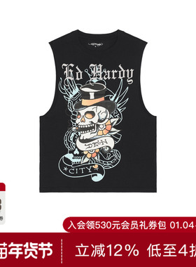 Ed HardySkull Tophat Cutoff Tee 休闲时尚潮流男REVOLVE  黑色