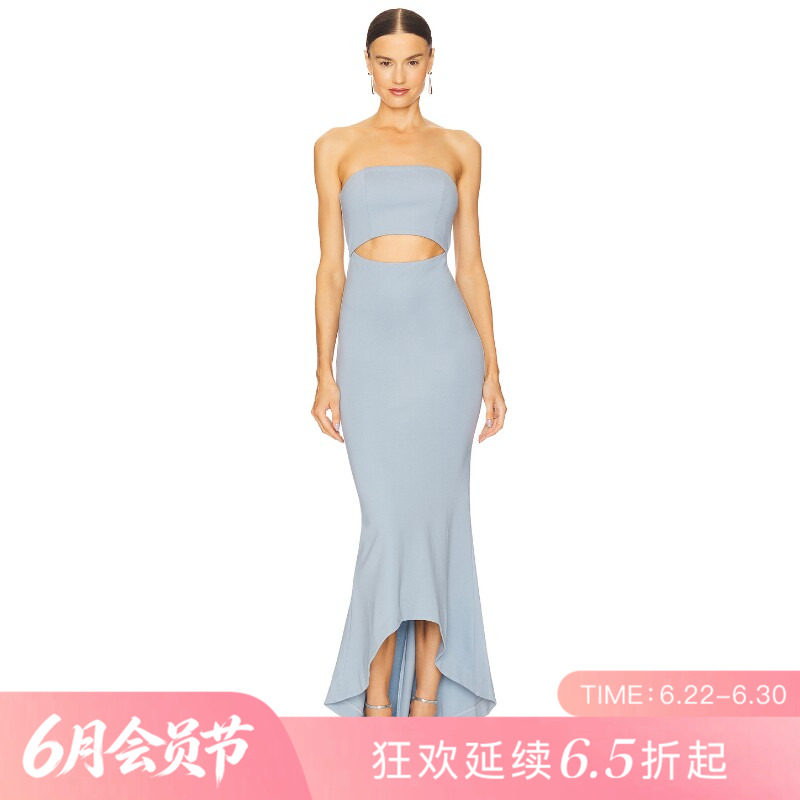 [夏季新品]REVOLVE浅蓝色褶皱百搭显瘦短款抹胸优雅抹胸裙