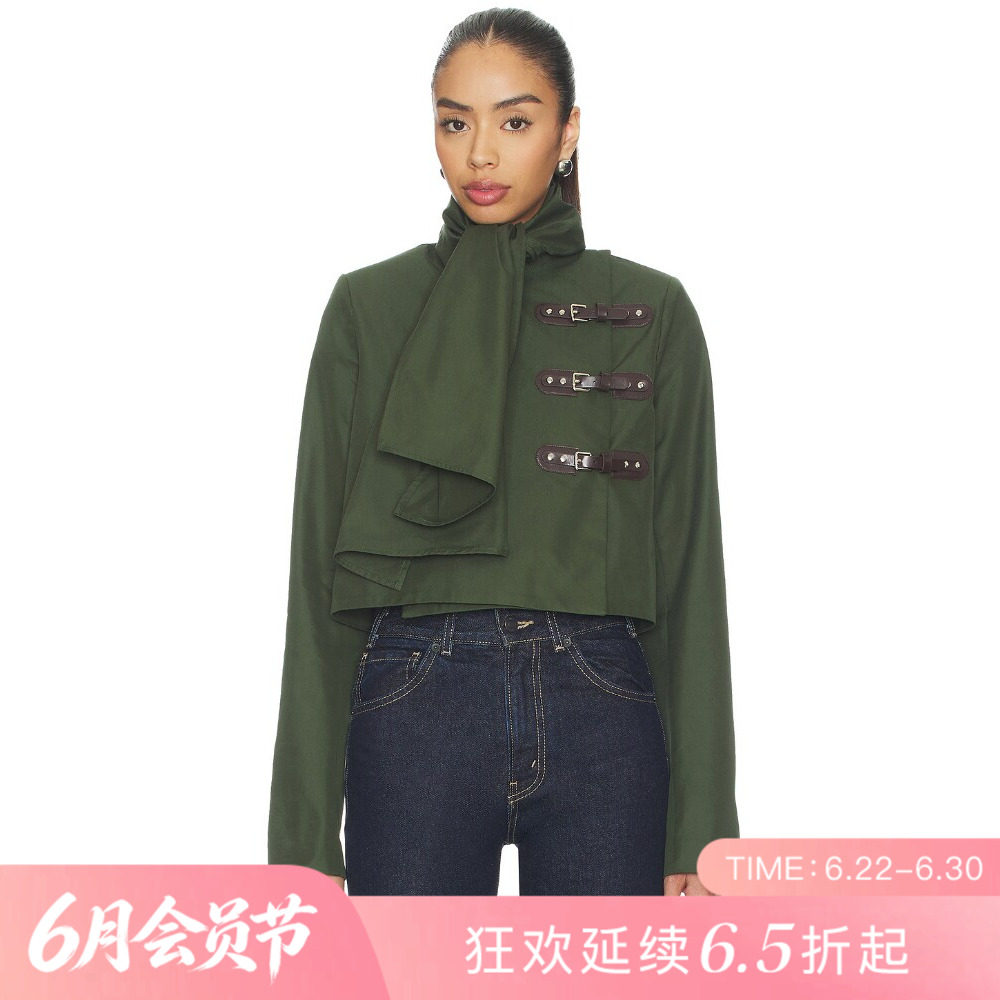 [夏季新品]REVOLVE绿色百搭显瘦收腰修身外套复古短款夹克