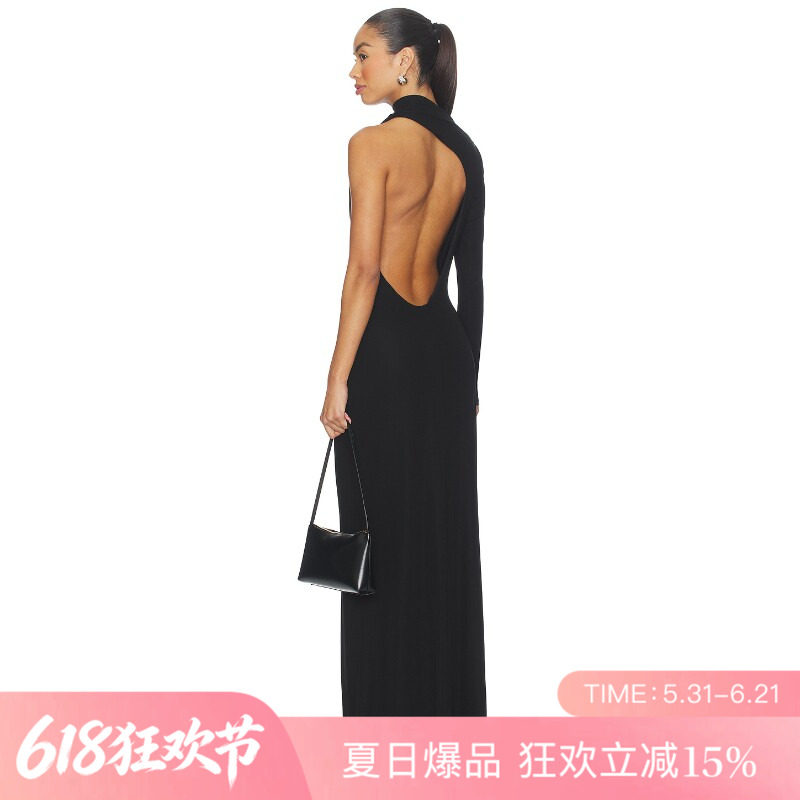 [夏季新品]REVOLVE黑色百搭显瘦极简短款露背极简连衣裙