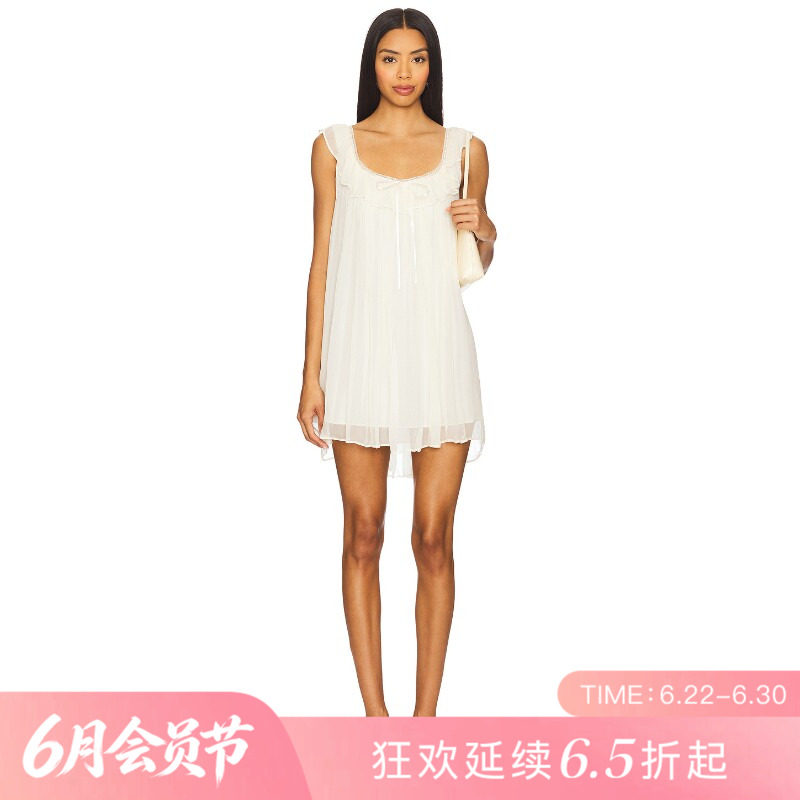 [夏季新品]REVOLVE白色褶皱百搭显瘦短款雪纺甜美迷你裙