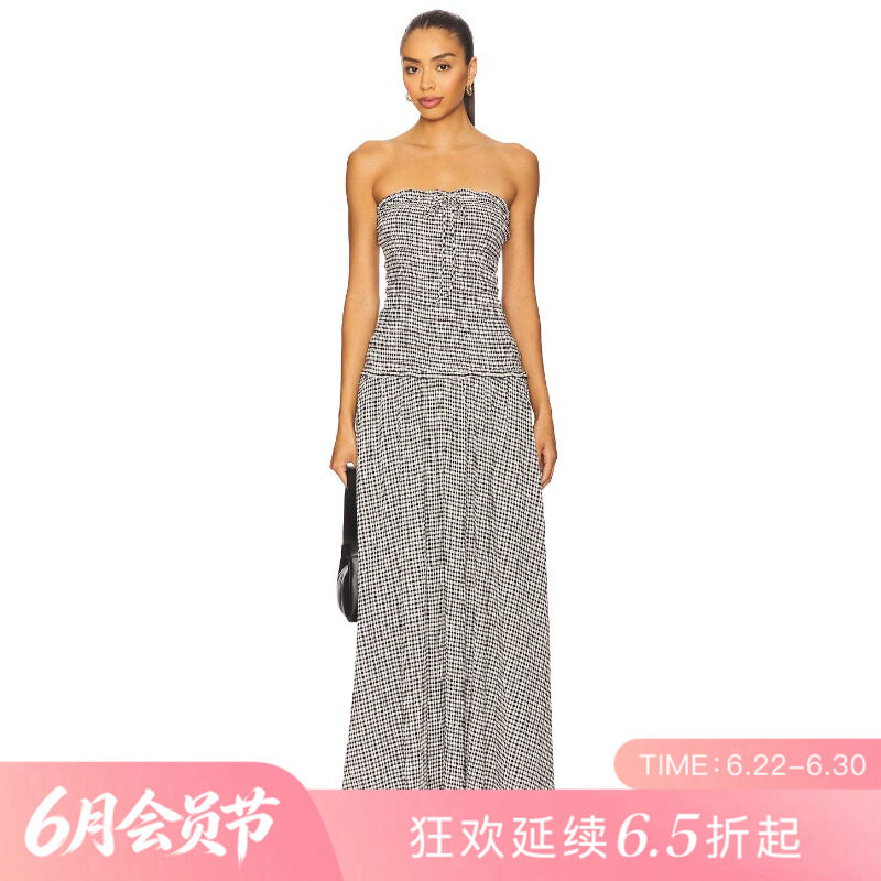 [夏季新品]REVOLVE黑白褶皱百搭显瘦短款抹胸优雅抹胸裙