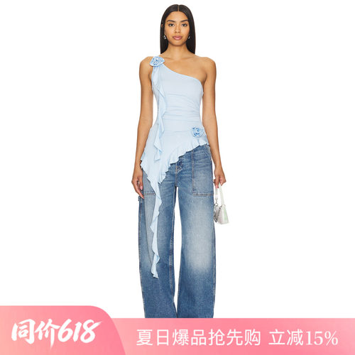 [夏季新品]REVOLVE浅蓝背心时尚简约A字阔腿高腰修身优雅上装
