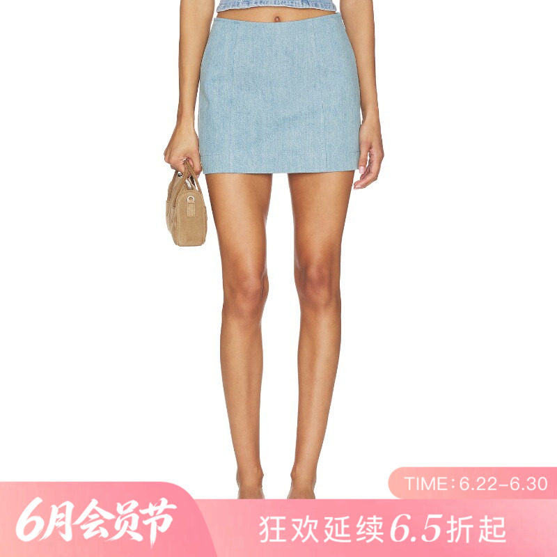 [夏季新品]REVOLVE浅蓝半身裙牛仔辣妹高腰短款A字半裙