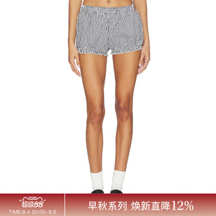 REVOLVE黑白短裤简约修身格纹荷叶边甜美短款短裤早秋新品