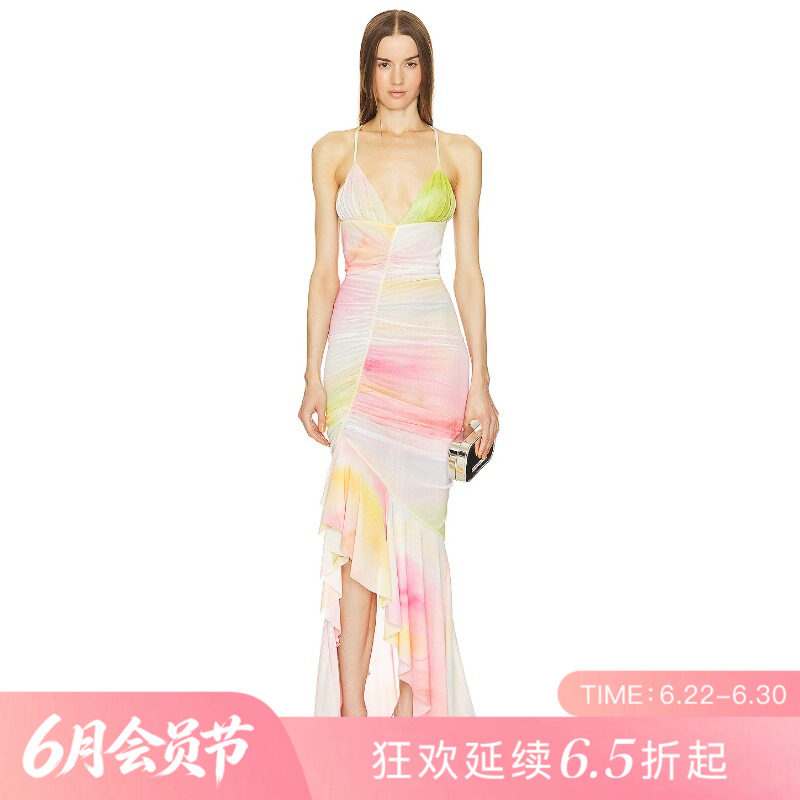 [夏季新品]REVOLVE粉色褶皱百搭显瘦短款吊带度假吊带裙