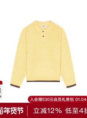 [冬季新品]Obey男装针织翻领毛衣马球衫黄色复古REVOLVE冬季保暖