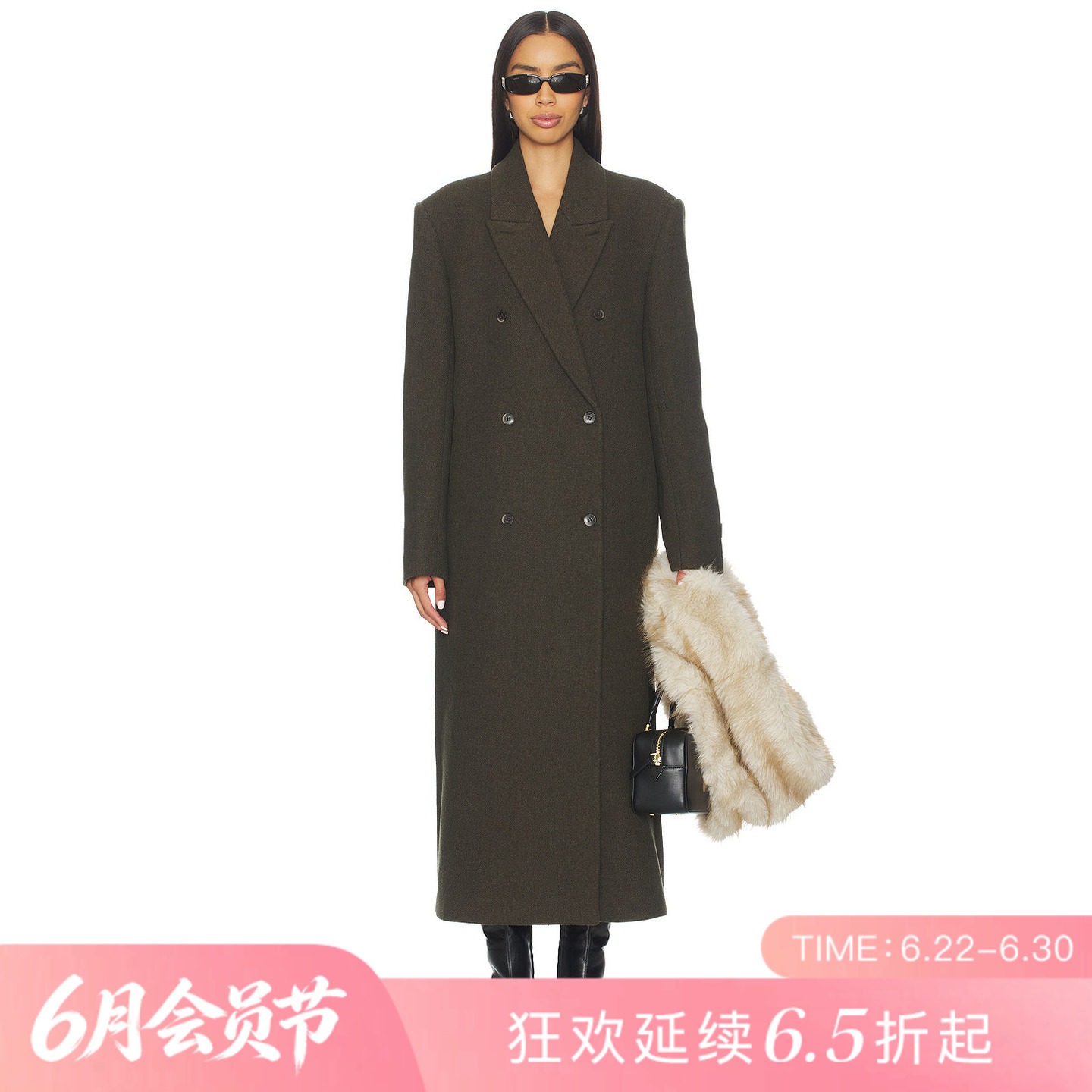 [夏季新品]REVOLVE深棕外套双排扣西装领通勤风长款夹克